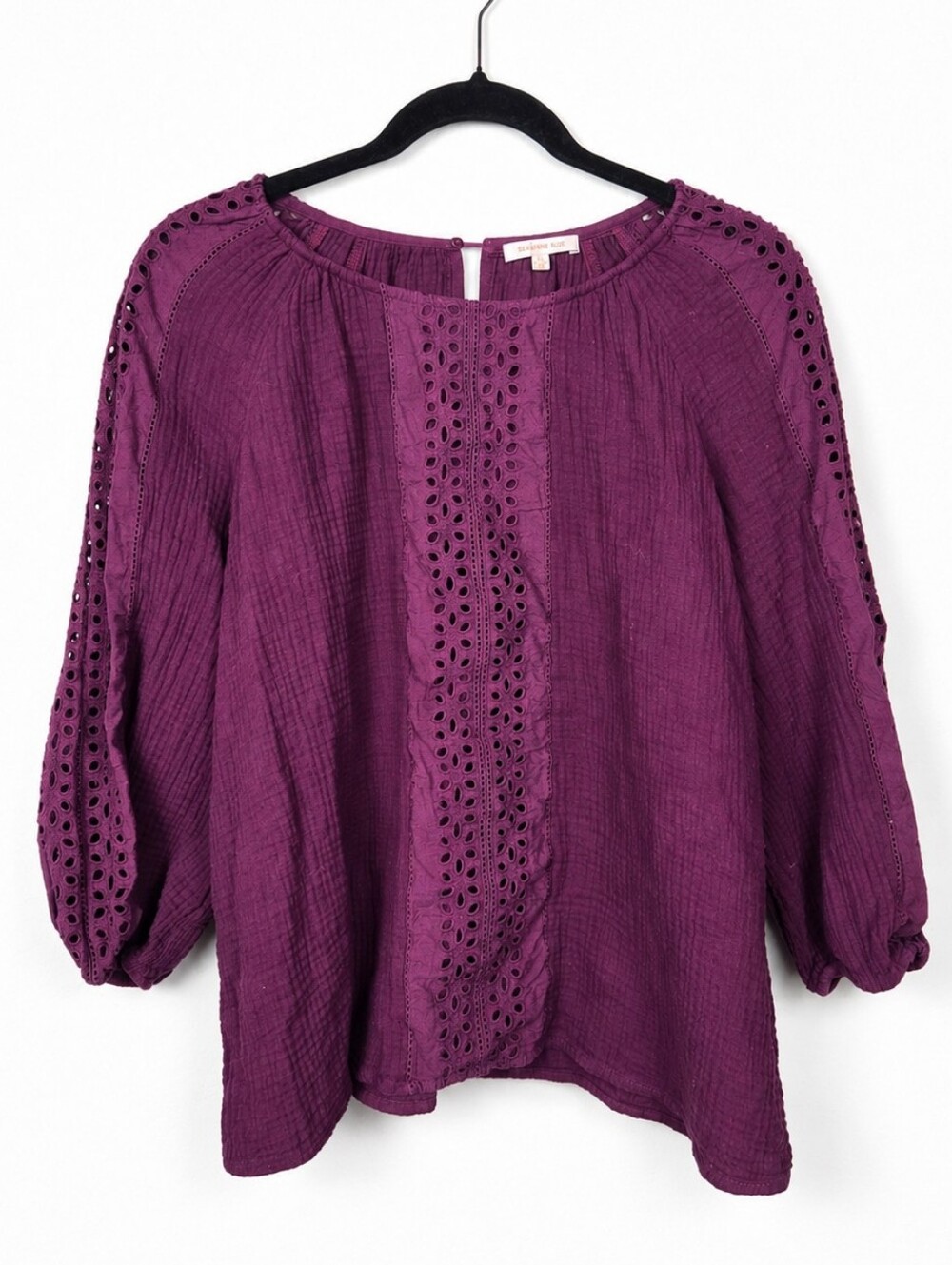 Skies Are Blue Eyelet Gauze Cotton Boho Peasant Blouse XL Cottagecore Resort